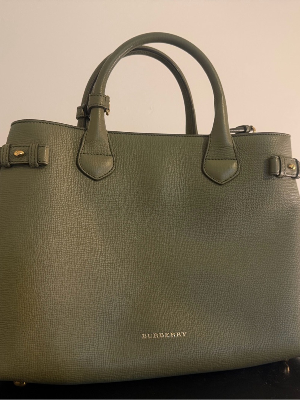 Burberry Olive Green Pebbled Leather Satchel